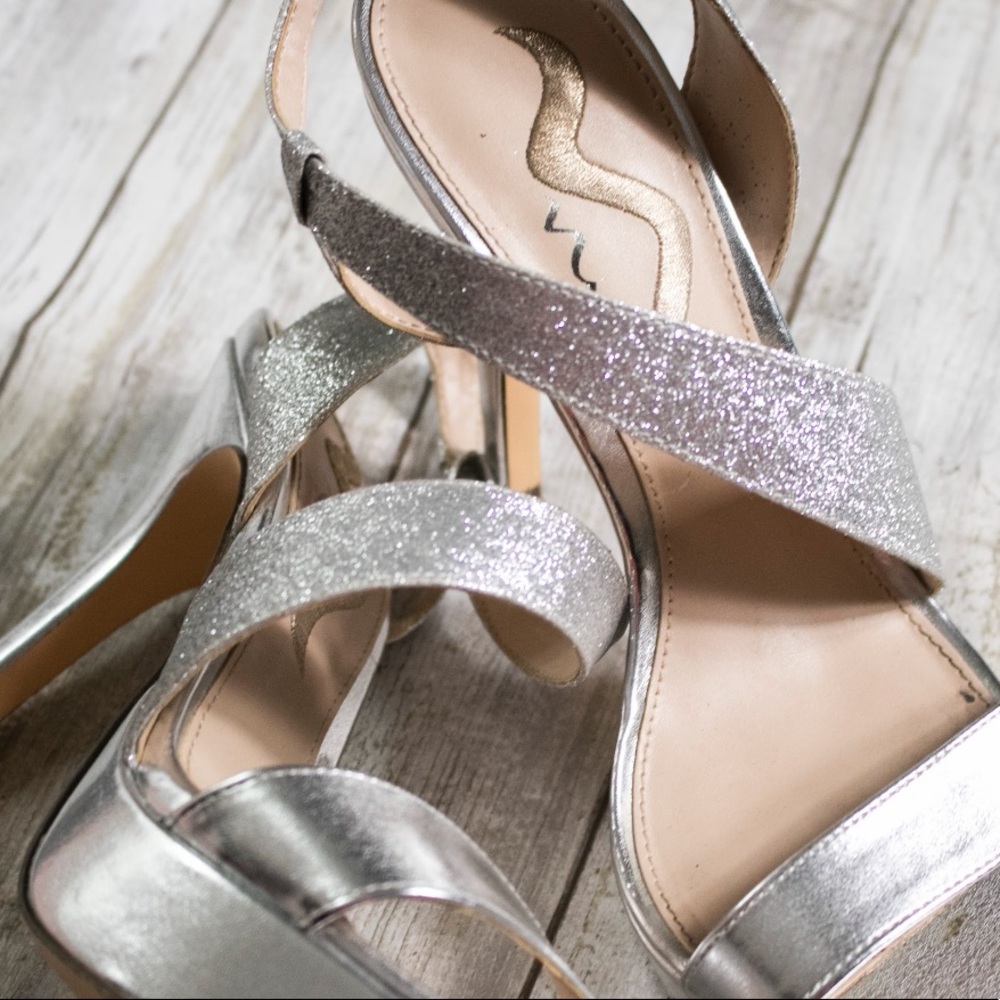 Formal Silver Sparkly Leather Heels 👠 worm once